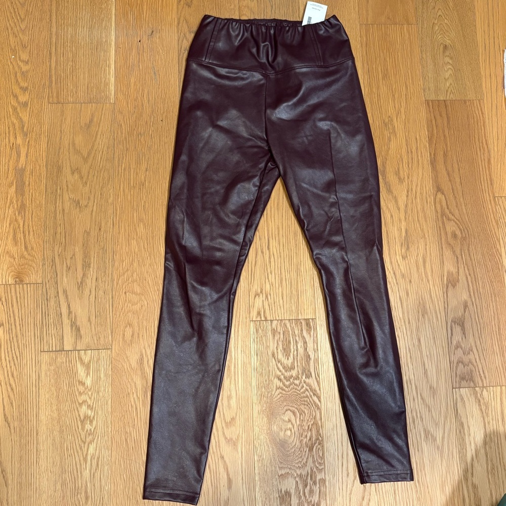 Aqua Burgundy Faux Leather Pants